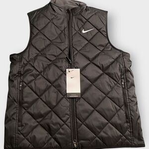 Nike Reversible Quilted Black Gray Fleece Full Zip Vest Womens size M DR5296-010